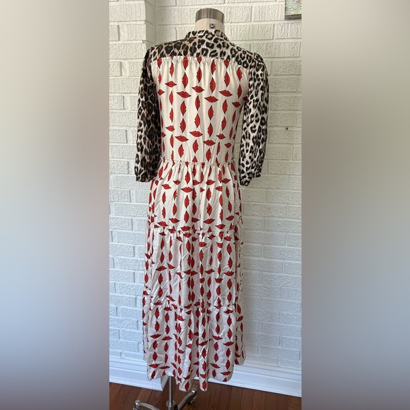 LA PRESTIC OUISTON- Flore kiss print with leopard print silk maxi dress - Picture 3 of 10